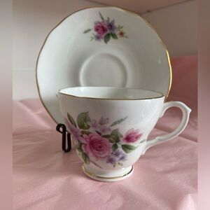VTG Duchess Bone China Teacup and Saucer with Soft Pink and Lavender Roses